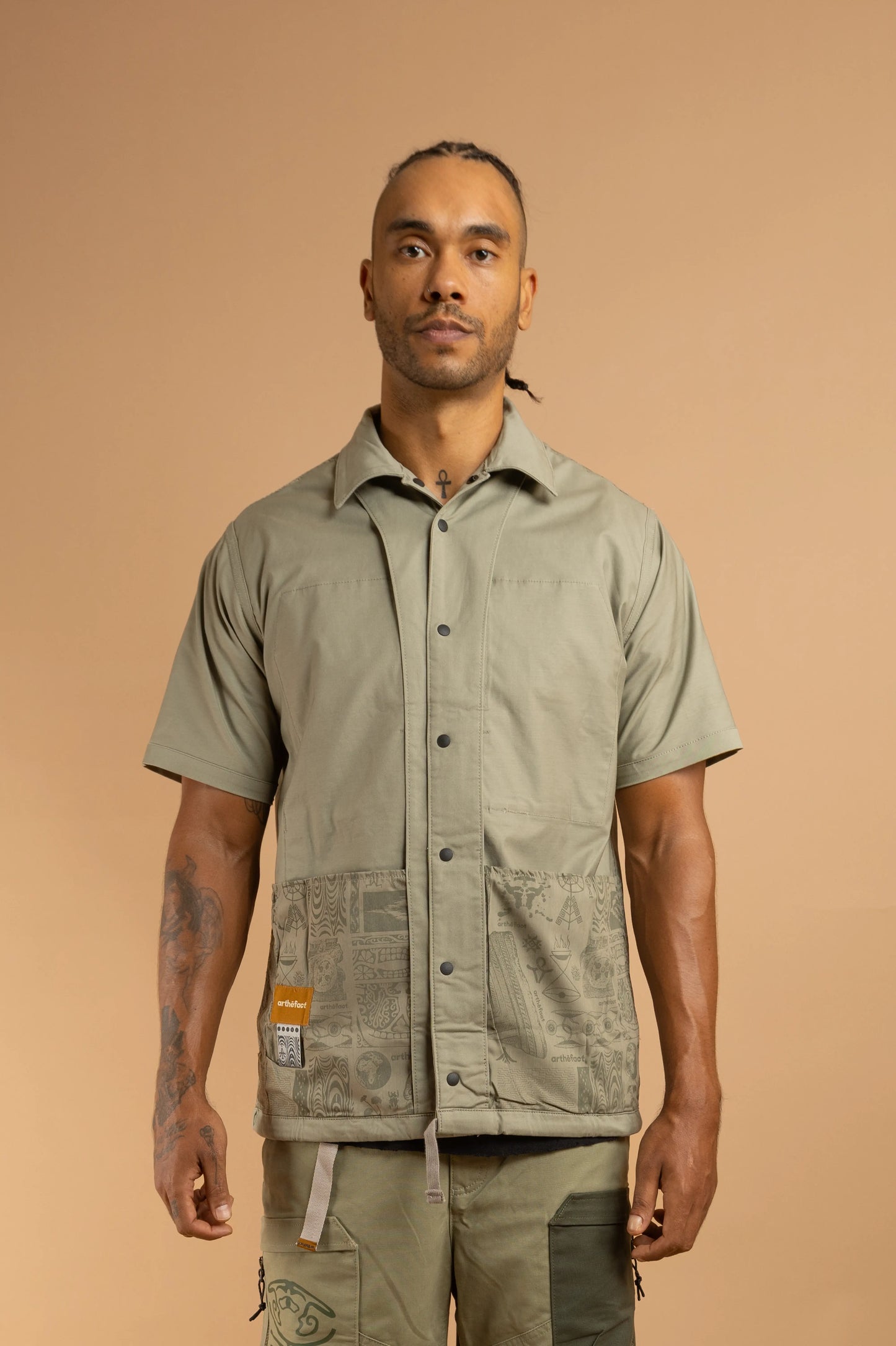 KAIRA CCC-Vol. 1  SS Painter Shirt - LIGHT OLIVE [REVERSIBLE]