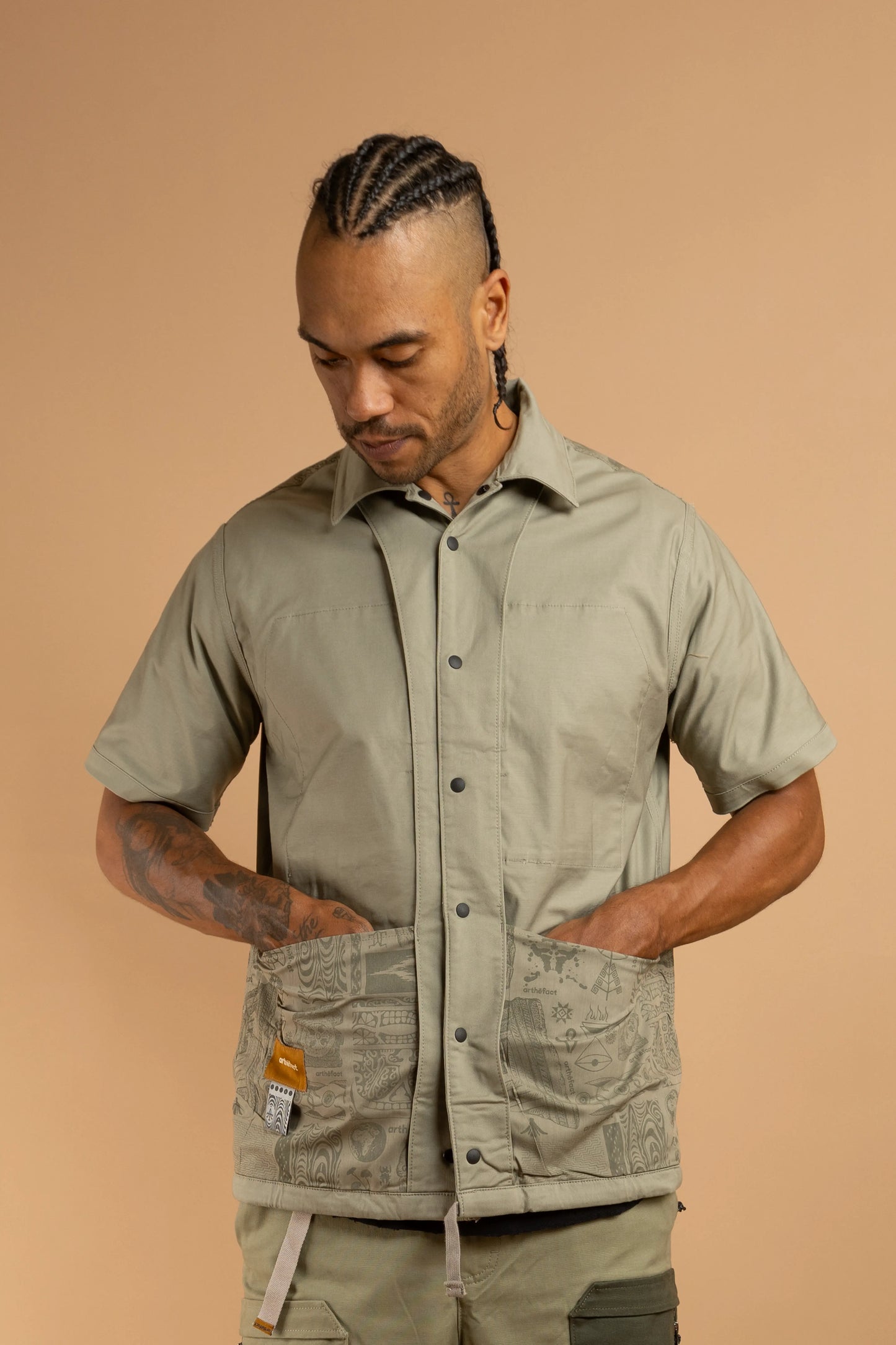 KAIRA CCC-Vol. 1  SS Painter Shirt - LIGHT OLIVE [REVERSIBLE]